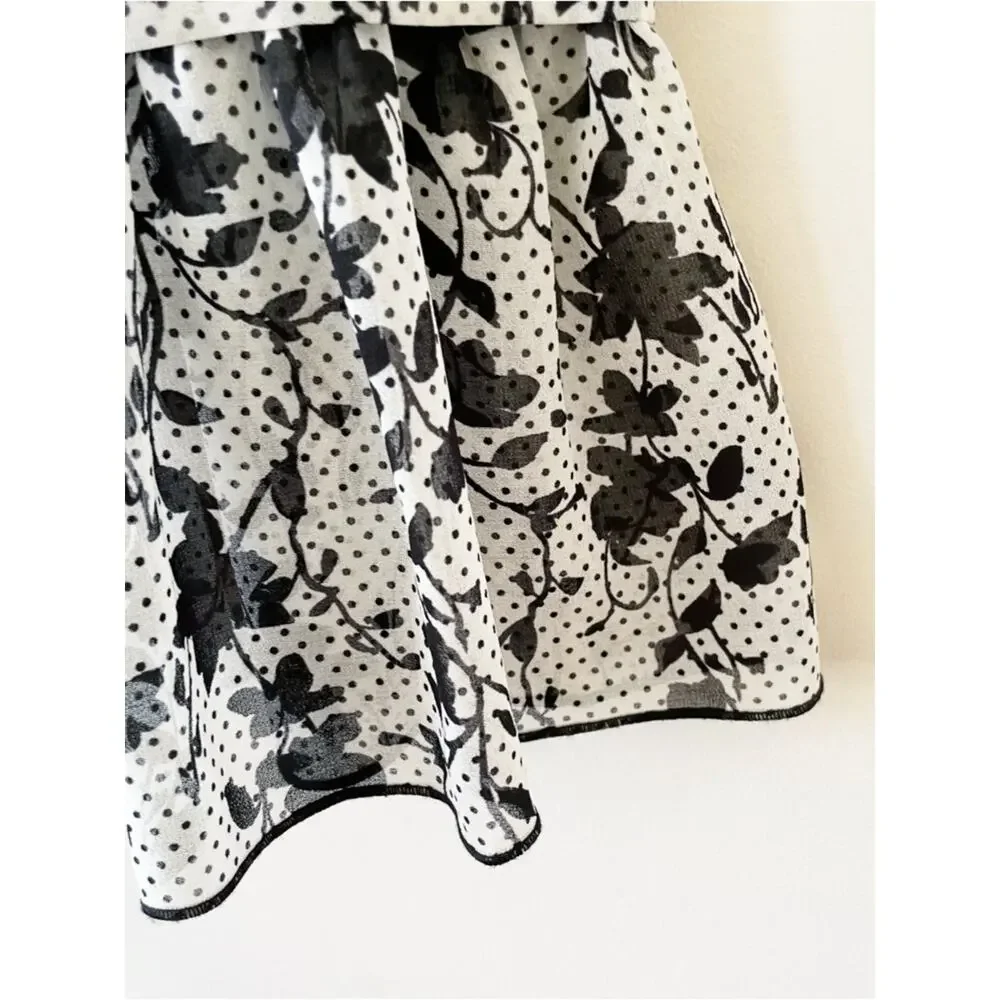 CAbi Black & White Floral Ruffle Tiered Tank Size Medium LIKE NEW